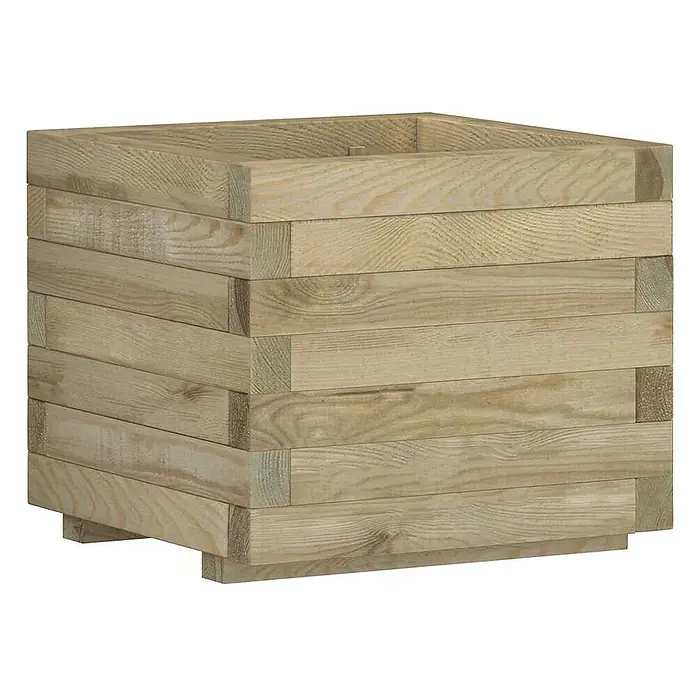Furnicato Hochbeet - 50 x 50 x 40 cm, Holz, Grün - Quadratischer Blumenkübel aus gestapelten, hellen Holzbrettern für den Außenbereich.