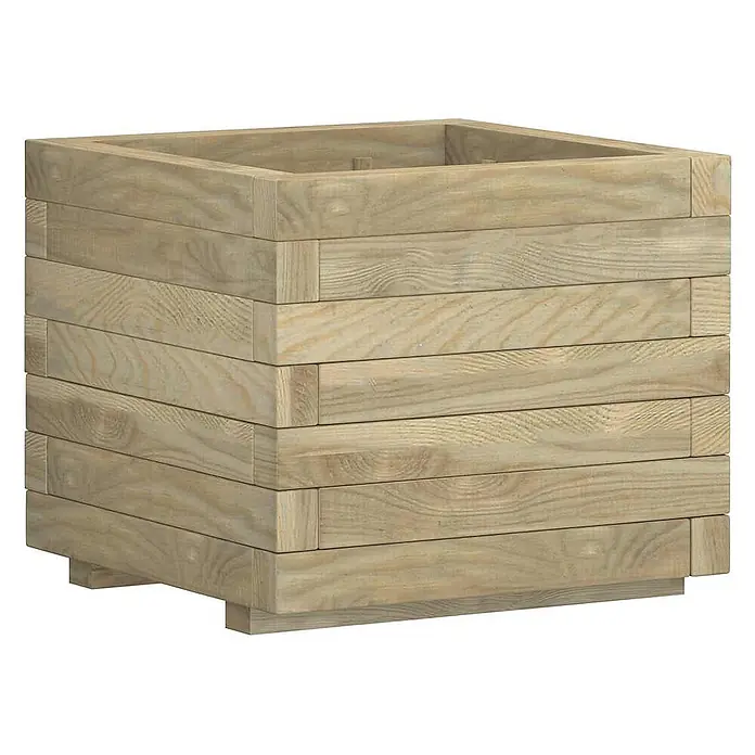 Furnicato Hochbeet - 50 x 50 x 40 cm, Holz, Grün - Quadratischer Holzkübel aus hellen, gestapelten Holzbrettern.