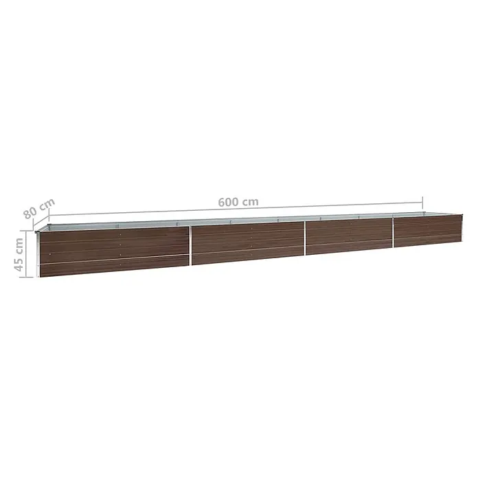 Furnicato Hochbeet - 600 x 80 x 45 cm, Stahl, Braun - Langes, braunes Hochbeet mit silbernem Rahmen, Maße 600x80x45 cm, für vielseitige Bepflanzung.
