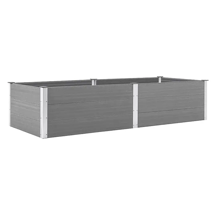 Furnicato Hochbeet - 100 x 250 x 54 cm, Verbundwerkstoff, Grau - Rechteckiges graues WPC-Hochbeet mit weißen Metallecken und Verbindungspfosten.