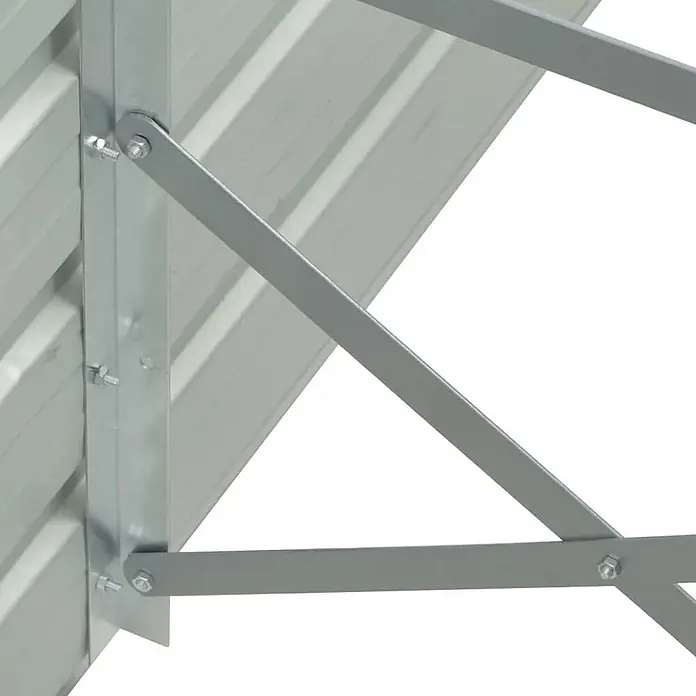 Furnicato Hochbeet - 480 x 80 x 77 cm, Stahl, Braun - Graue Metallstützstreben an Wellblech befestigt.