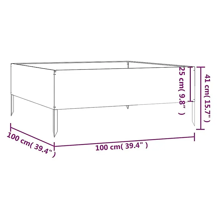 Furnicato Hochbeet - 100 x 100 x 41 cm, Stahl, Witterungsbeständiger Stahl/Braun - Rechteckiges Hochbeet mit Beinen, ideal für den Garten. Maße 100x100x41 cm.