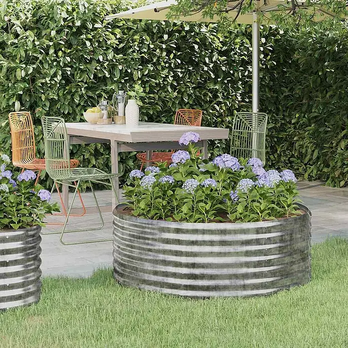 Furnicato Hochbeet rund, verzinkter Stahl, 100 x 100 x 36 cm, Silber -  - Rundes Hochbeet aus verzinktem Stahl im Garten, ideal für Blumen oder Gemüseanbau.