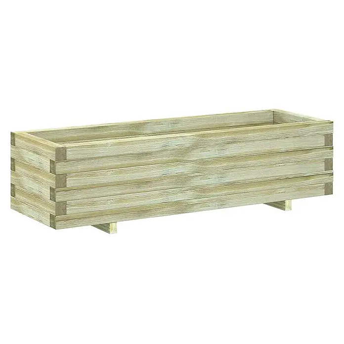Furnicato Hochbeet - 120 x 40 x 30 cm, Holz, Grün - Rechteckiger Holzkübel aus hellem Naturholz mit sichtbarer Maserung, aus gestapelten Brettern, auf kleinen Füßen.