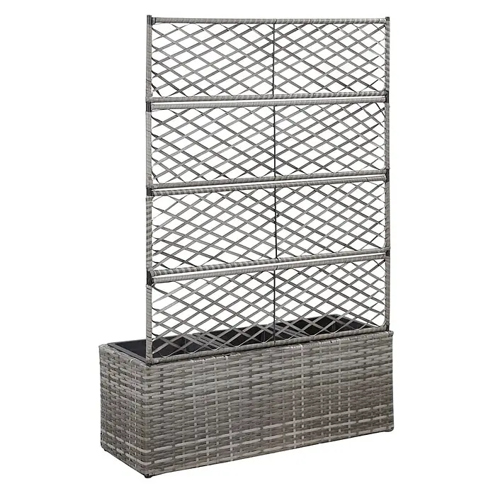 Furnicato Hochbeet - 83 x 30 x 130 cm, Kunststoff, Grau - Graues Rattan-Optik Pflanzgefäß mit integriertem Rankgitter, ideal für Kletterpflanzen oder als Sichtschutz.