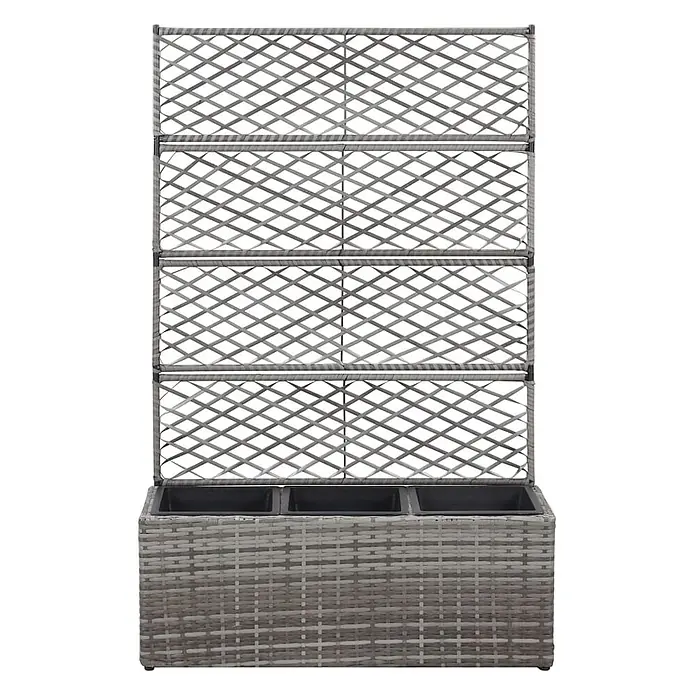 Furnicato Hochbeet - 83 x 30 x 130 cm, Kunststoff, Grau - Graues Rattan-Pflanzgefäß mit hohem Rankgitter für Kletterpflanzen.