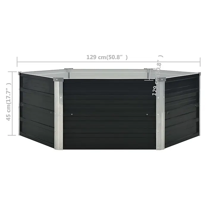 Furnicato Hochbeet - 129 x 129 x 45 cm, Stahl, Anthrazit - Schwarzes, sechseckiges Hochbeet aus Metall, 129 cm breit und 45 cm hoch.