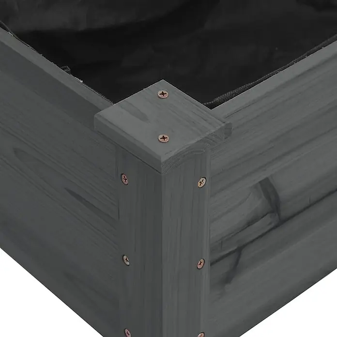 Furnicato Hochbeet - 240 x 60 x 25 cm, Holz, Grau - Graues Hochbeet aus Holz mit sichtbaren Schrauben und schwarzer Folie an der Ecke.