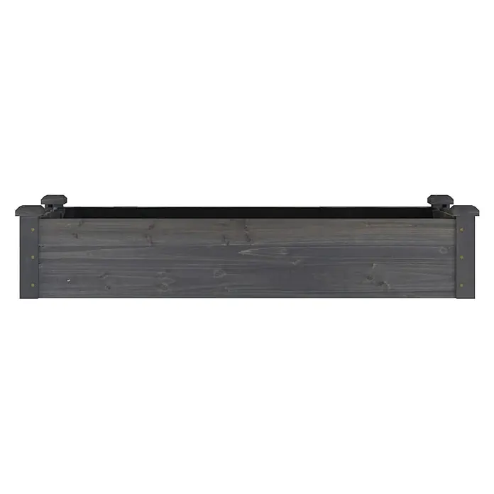 Furnicato Hochbeet - 120 x 45 x 25 cm, Holz, Grau - Dunkelgraues rechteckiges Holz-Pflanzgefäß mit sichtbarer Maserung und dekorativen Oberteilen.