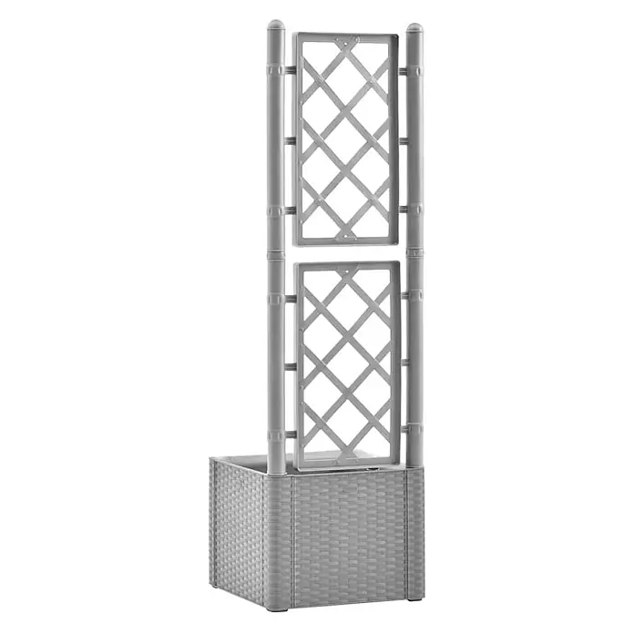 Furnicato Hochbeet Kunststoff Steingrau - 43 x 43 x 142 cm, Kunststoff, Grau - Grauer Kunststoff-Pflanzkübel mit Rattan-Effekt-Basis und Bambus-Effekt-Rankgitter.