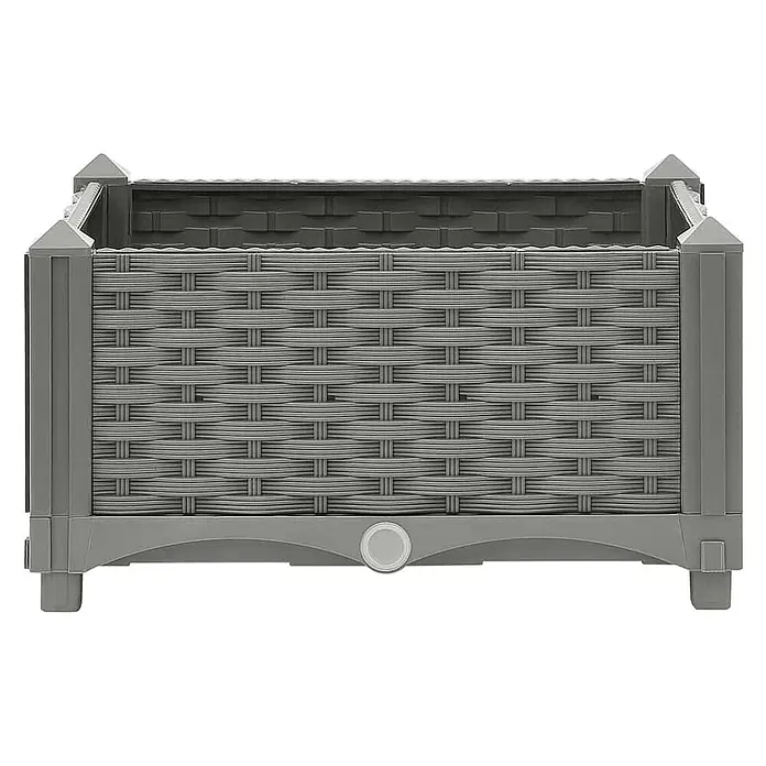 Furnicato Hochbeet - 40 x 40 x 23 cm, Kunststoff, Hellgrau - Grauer rechteckiger Pflanzkübel mit geflochtener Rattan-Optik.