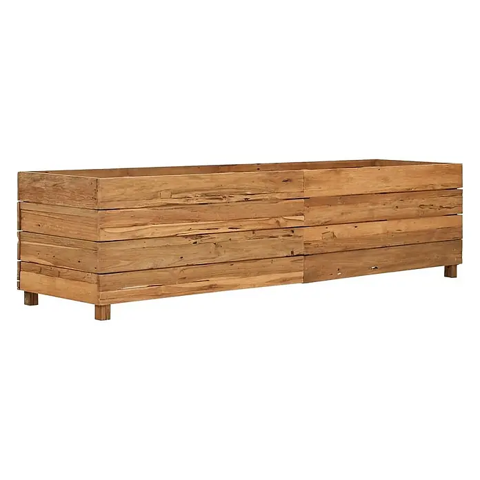 Furnicato Hochbeet - 150 x 40 x 38 cm, Holz, Braun - Langer rechteckiger Blumenkasten aus rustikalen hellbraunen Holzbrettern auf kurzen Beinen.