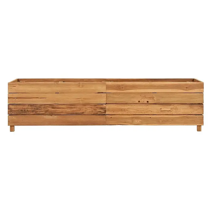 Furnicato Hochbeet - 150 x 40 x 38 cm, Holz, Braun - Langes rustikales Pflanzgefäß aus horizontalen hellbraunen Holzbrettern, stehend auf kleinen Füßen.