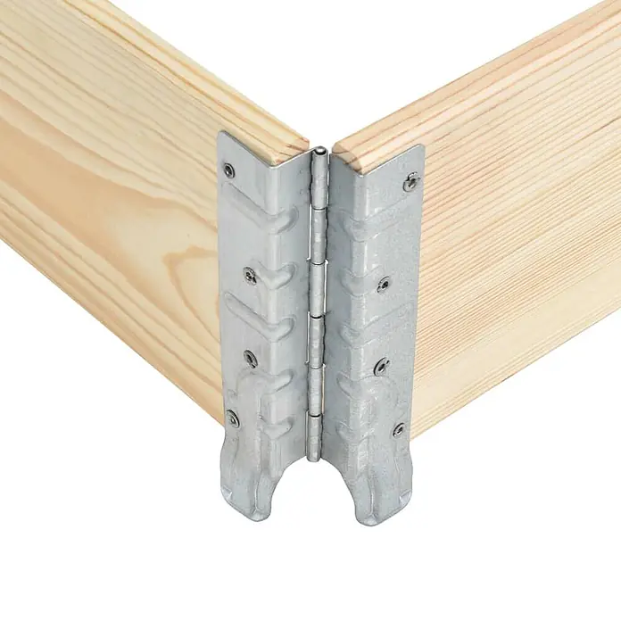 Furnicato Hochbeet - 60 x 80 x 19 cm, Holz, Braun - Faltbares Eckscharnier aus silbernem Metall, das zwei helle Holzbretter verbindet, für einfache Montage und Lagerung.