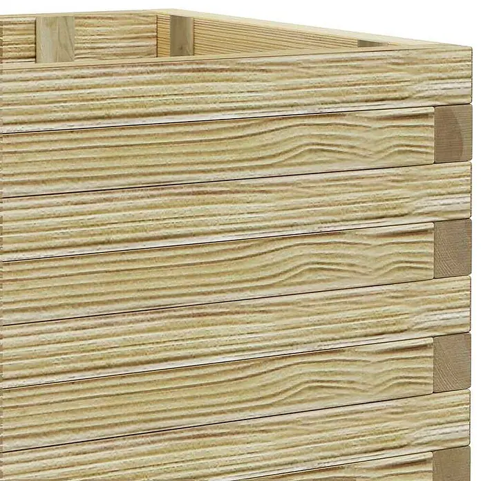 Furnicato Hochbeet - 50 x 100 x 40 cm, Holz, Beige - Hellbraunes Hochbeet aus strukturierten Holzplanken, zeigt einen Eckbereich.
