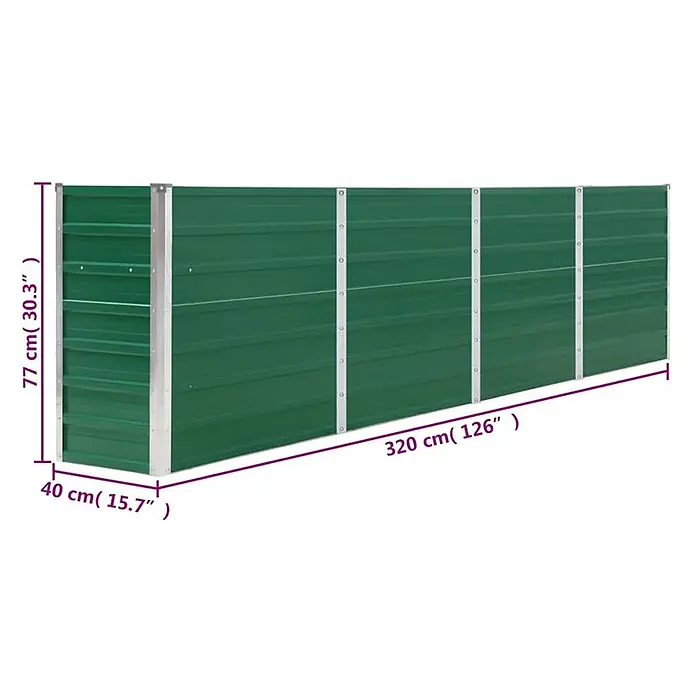 Furnicato Hochbeet - 320 x 40 x 77 cm, Metall, Grün - Grünes Hochbeet aus Wellblech (320x40x77 cm).