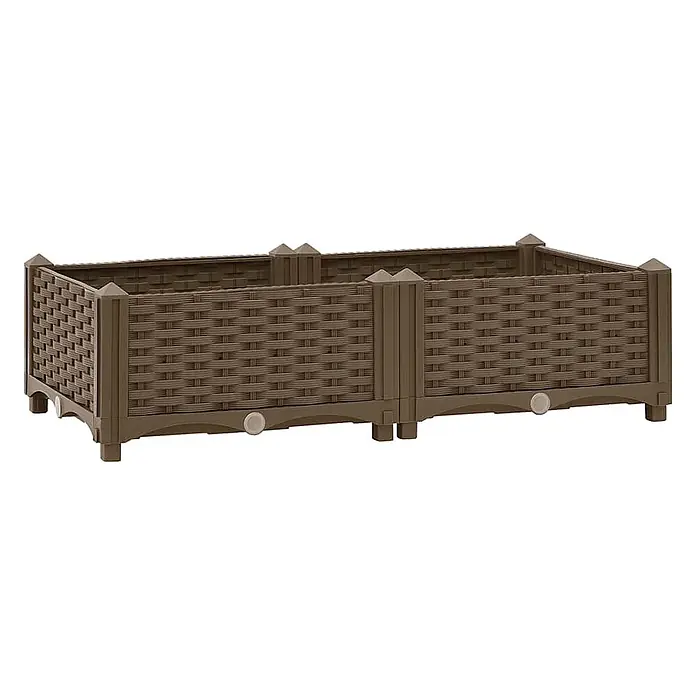 Furnicato Hochbeet - 80 x 40 x 23 cm, Kunststoff, Braun - Braunes, modulares Hochbeet in Rattanoptik zum erhöhten Pflanzen.