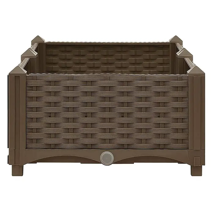 Furnicato Hochbeet - 80 x 40 x 23 cm, Kunststoff, Braun - Brauner Pflanzkasten aus Kunststoff mit Rattan-Optik und vorderem Ablaufstopfen.