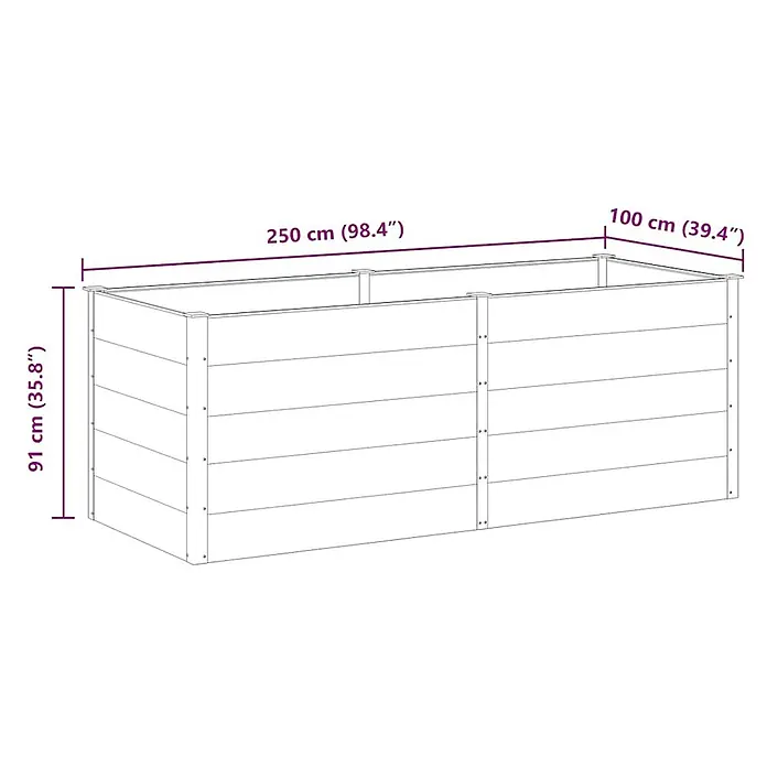 Furnicato Hochbeet - 100 x 250 x 91 cm, Verbundwerkstoff, Grau - Rechteckiges Hochbeet aus Holzlatten, 250x100x91 cm.