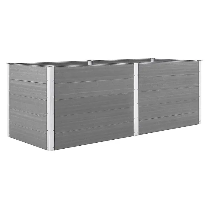 Furnicato Hochbeet - 100 x 250 x 91 cm, Verbundwerkstoff, Grau - Graues Hochbeet in Lattenoptik mit silbernen Metalleck- und Trennpfosten, rechteckig.
