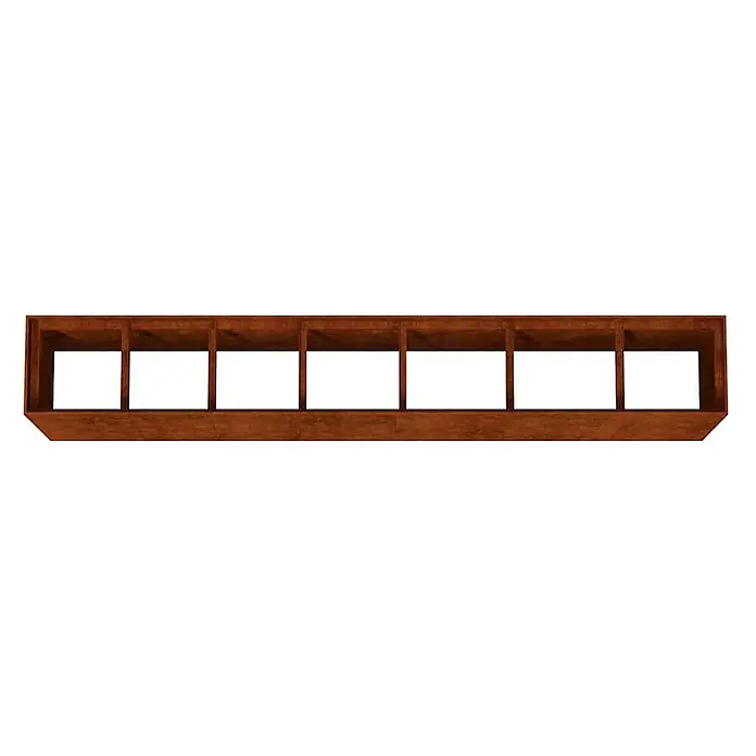 Furnicato Hochbeet - 280 x 40 x 80 cm, Stahl, Braun - Braunes Holzregal mit 7 offenen rechteckigen Fächern und schrägen Enden.