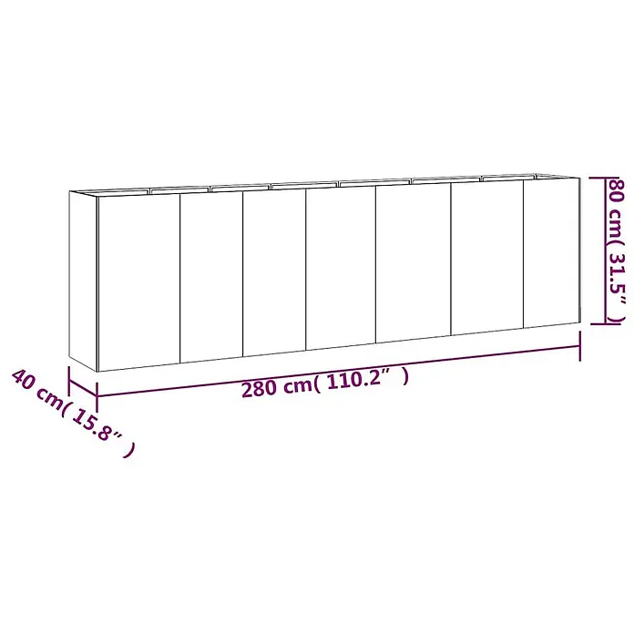 Furnicato Hochbeet - 280 x 40 x 80 cm, Stahl, Braun - Weißer Wandschrank mit mehreren Türen, 280 cm lang, 80 cm hoch, 40 cm tief.