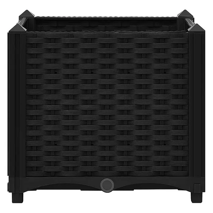 Furnicato Hochbeet - 40 x 40 x 38 cm, Kunststoff, Schwarz - Schwarzer quadratischer Rattan-Pflanzkübel aus Kunststoff mit Ablassschraube.