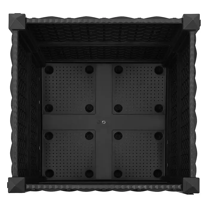 Furnicato Hochbeet - 40 x 40 x 38 cm, Kunststoff, Schwarz - Schwarzer Pflanzkasten aus Kunststoff, Draufsicht. Zeigt gemusterte Seiten und einen modularen, perforierten Boden für Drainage.