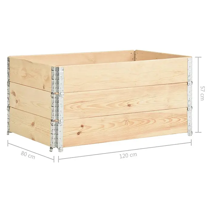 Furnicato Hochbeet - 120 x 80 x 19 cm, Holz, Braun - Helles Holz, rechteckiger Palettenaufsatz mit drei gestapelten Brettern und Metalleckscharnieren.