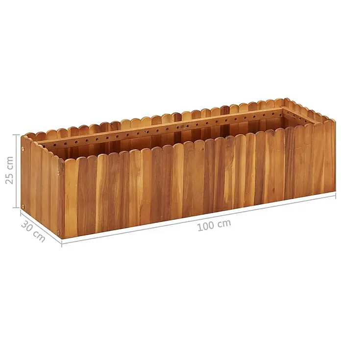 Furnicato Hochbeet - 100 x 30 x 25 cm, Holz, Braun - Rechteckiger Blumenkasten aus braunem Akazienholz mit geschwungenen Lamellen, 100x30x25 cm.