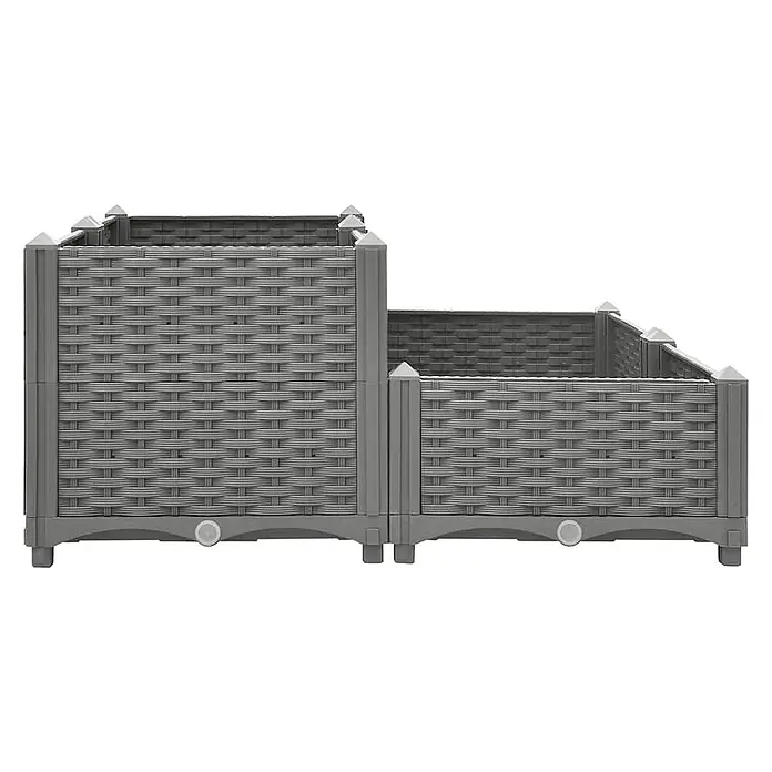 Furnicato Hochbeet - 80 x 80 x 38 cm, Kunststoff, Hellgrau - Gestuftes graues Hochbeet aus Kunststoff in Rattanoptik.
