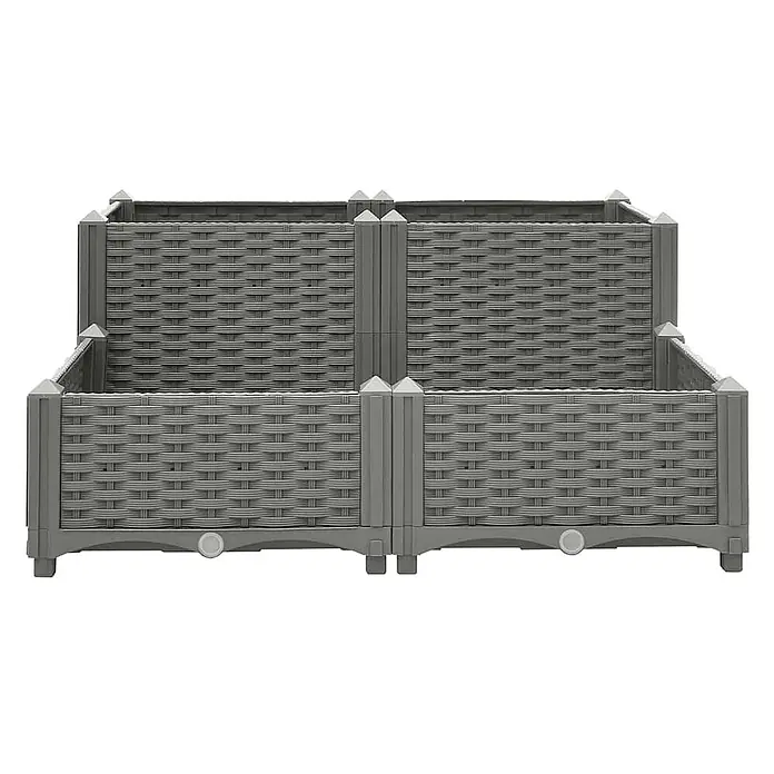 Furnicato Hochbeet - 80 x 80 x 38 cm, Kunststoff, Hellgrau - Zweistufiges graues Hochbeet aus Kunststoff mit Rattan-Geflechtoptik.