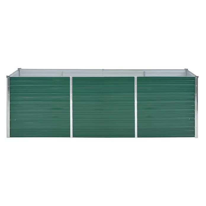 Furnicato Hochbeet - 80 x 240 x 77 cm, Stahl, Grün - Grüner, geriffelter Metall-Komposter mit drei Fächern und silbernem Metallrahmen.