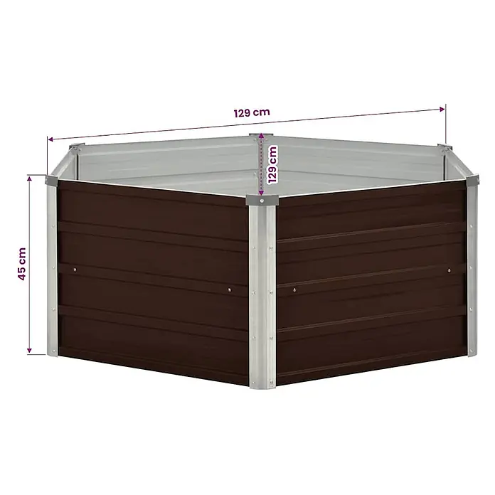 Furnicato Hochbeet - 129 x 129 x 46 cm, Stahl, Braun - Robuster dunkelbrauner Metall-Hochbeet mit silbernen Eckverstärkungen, 129x129x45 cm.