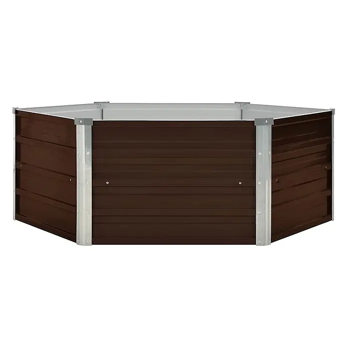 Furnicato Hochbeet - 129 x 129 x 46 cm, Stahl, Braun - Hexagonales, dunkelbraunes Hochbeet aus Wellblech mit silberfarbenen Ecken.