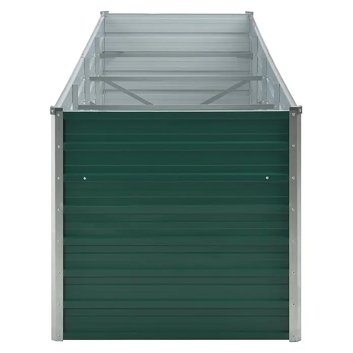 Furnicato Hochbeet - 320 x 80 x 77 cm, Stahl, Grün - Rechteckiges grünes Metall-Hochbeet mit silbernem Rahmen, bereit zum Bepflanzen.