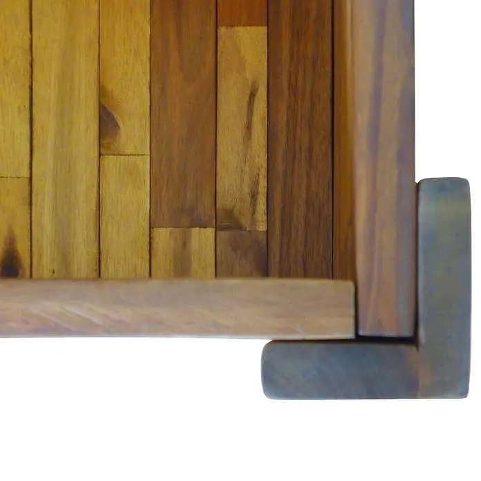 Furnicato Hochbeet Akazien-Massivholz geölt - 100 x 40 x 84 cm, Holz, Braun - Ecke eines Holzmöbels mit verschiedenen Holzplanken und sichtbarer Verbindung.