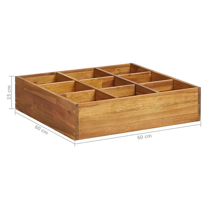 Furnicato Hochbeet - 60 x 60 x 15 cm, Holz, Beige - Brauner Schubladenorganizer aus Holz mit neun Fächern, 60x60x15 cm.