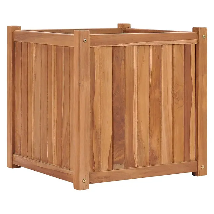 Furnicato Hochbeet - 50 x 50 x 50 cm, Holz, Braun - Quadratischer Teakholz-Pflanzkübel in Naturholzfarbe mit vertikalen Latten.