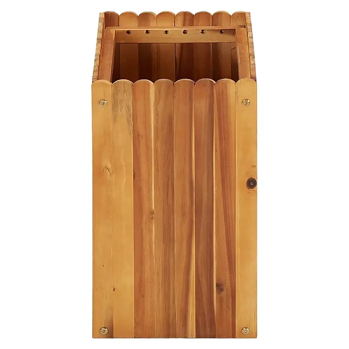 Furnicato Hochbeet - 30 x 50 x 50 cm, Holz, Braun - Hellbrauner Blumenkasten aus Holz mit vertikalen Latten und Wellenrand oben.