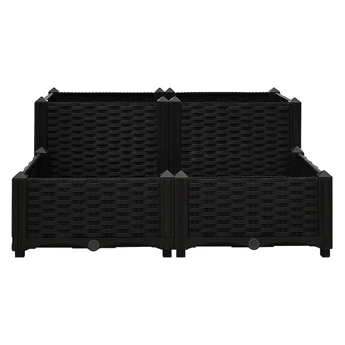 Furnicato Hochbeet Polypropylen - 80 x 80 x 38 cm, Kunststoff, Schwarz - Schwarzes, geflochtenes Kunststoff-Hochbeet mit mehreren Ebenen.