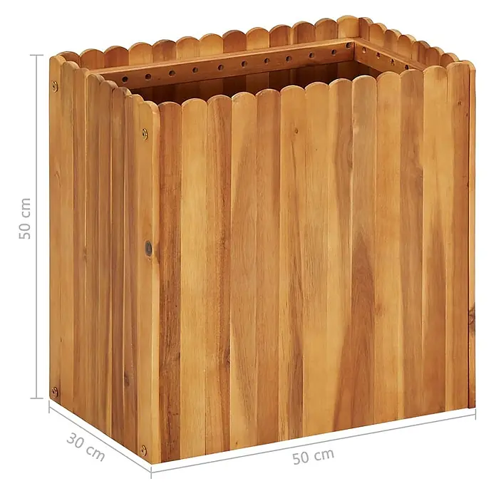 Furnicato Hochbeet - 30 x 50 x 50 cm, Holz, Braun - Rechteckiger Akazienholz-Pflanzkübel, naturfarben, 50x50x30 cm.
