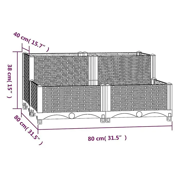 Furnicato Hochbeet - 80 x 80 x 38 cm, Kunststoff, Hellgrau - Rechteckiger Pflanzkasten in Rattan-Optik, Maße 80x40x38 cm.