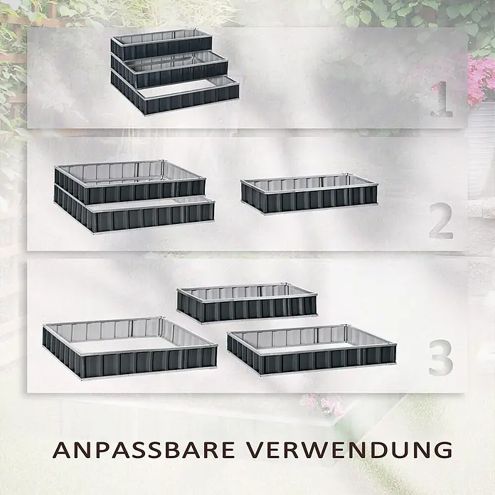 Furnicato Hochbeet - 118 x 118 x 62 cm, Stahl, Dunkelgrau - Modulare graue Metall-Hochbeete in verschiedenen anpassbaren Konfigurationen für den Garten.