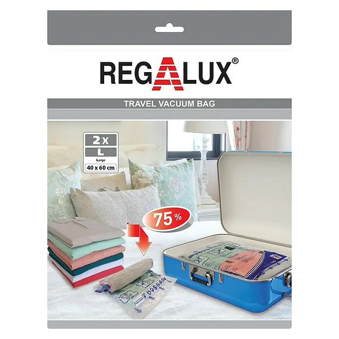 Regalux Vakuum-Rollbeutel-Set S - 2 Stk., L x B: 60 x 40 cm, Transparent - Regalux Reise-Vakuumbeutel im Set, ideal zur platzsparenden Aufbewahrung von Kleidung auf Reisen.
