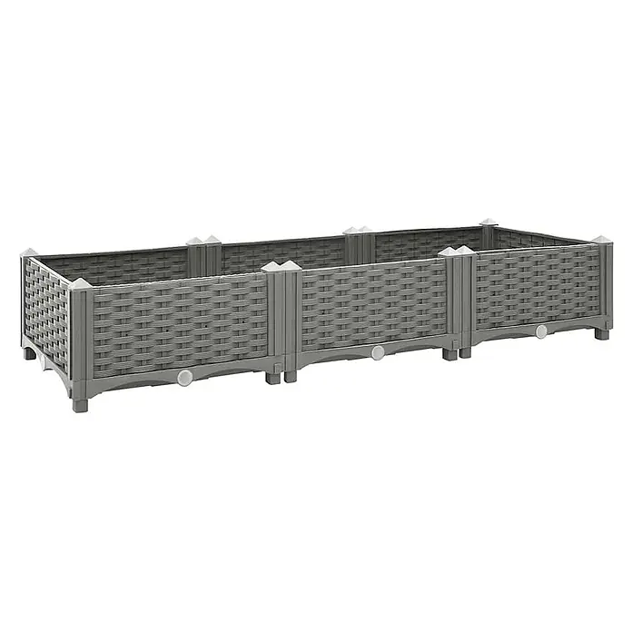 Furnicato Hochbeet - 120 x 40 x 23 cm, Kunststoff, Hellgrau - Graues, moduläres Hochbeet in Rattan-Optik, ideal zum Pflanzen.