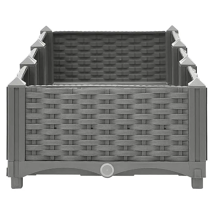Furnicato Hochbeet - 120 x 40 x 23 cm, Kunststoff, Hellgrau - Graues, rechteckiges Hochbeet im Rattan-Stil mit Zierpfosten und Ablaufstopfen.