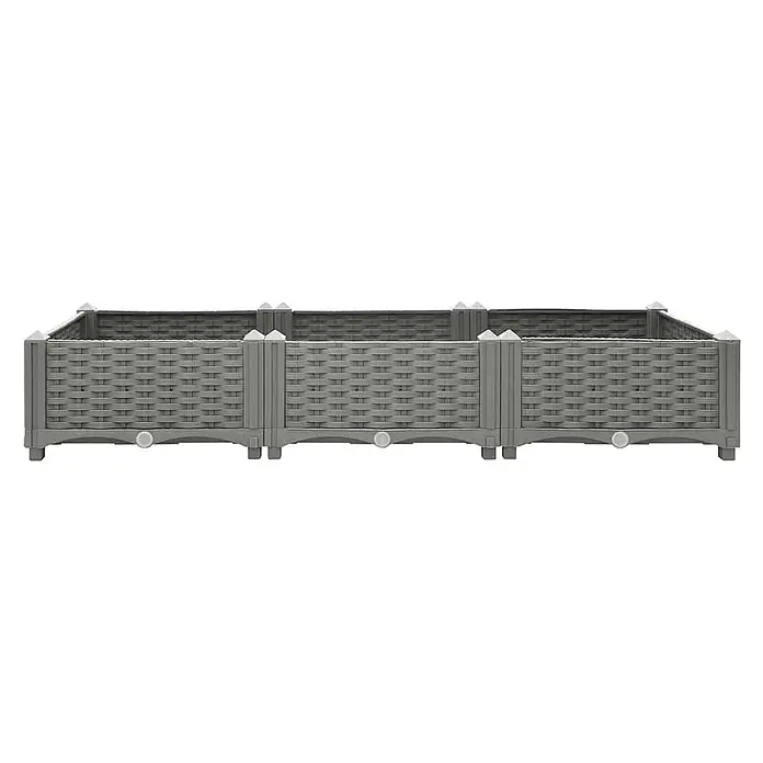 Furnicato Hochbeet - 120 x 40 x 23 cm, Kunststoff, Hellgrau - Graues modulares Hochbeet in Rattan-Optik mit drei Segmenten.