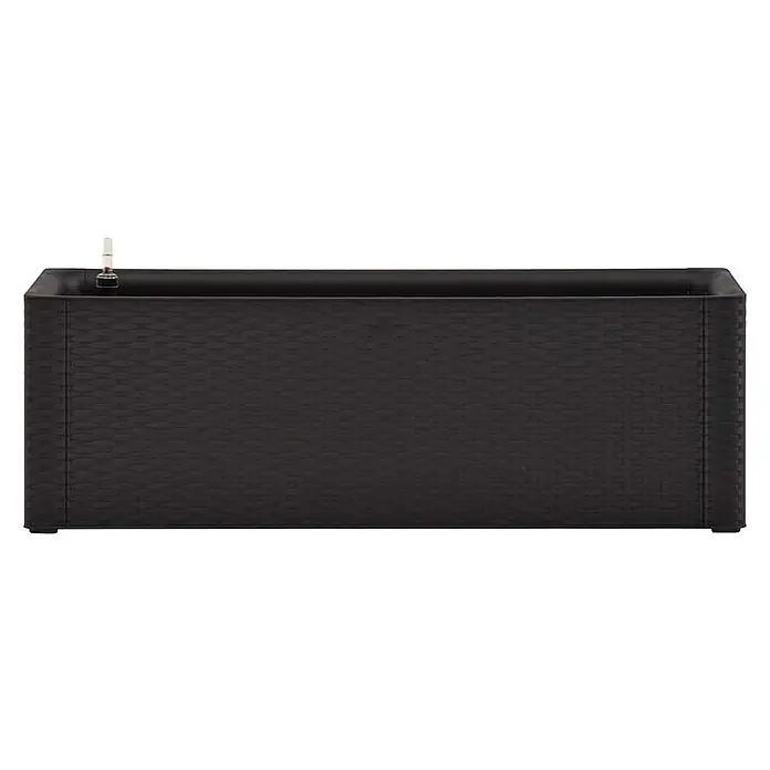 Furnicato Hochbeet - 43 x 100 x 33 cm, Kunststoff, Anthrazit - Schwarzer rechteckiger Selbstbewässerungs-Pflanzkasten mit Rattan-Optik und Wasserstandsanzeige.