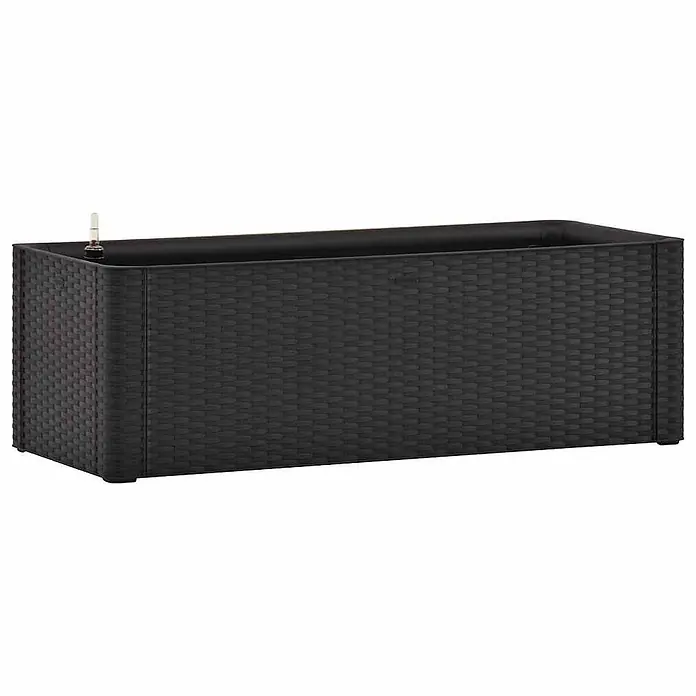 Furnicato Hochbeet - 43 x 100 x 33 cm, Kunststoff, Anthrazit - Schwarzer rechteckiger Blumenkasten in Rattan-Optik mit Wasserstandsanzeiger.